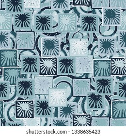 Seamless abstract pattern. The foreground consists of squares containing the sun.
The background consists of spirals.