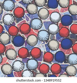 Seamless abstract pattern. The foreground consists of carelessly drawn rounded lumps.
The background consists of translucent spots with contours.