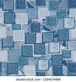 Seamless abstract pattern. The foreground consists of carelessly drawn relief squares.
The background consists of fragmented hexagons.