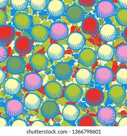 Seamless abstract pattern. The foreground consists of carelessly drawn rounded lumps.
The background consists of seven-pointed stars cut in half.