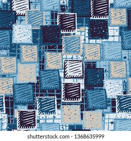 Seamless abstract pattern. The foreground consists of carelessly drawn relief squares.
The background consists of checkered squares.