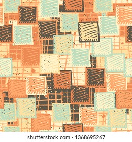Seamless abstract pattern. The foreground consists of carelessly drawn relief squares.
The background consists of checkered squares.