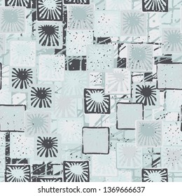 Seamless abstract pattern. The foreground consists of squares containing the sun.
The background consists of scratched blocks.