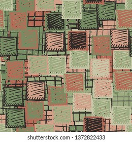 Seamless abstract pattern. The foreground consists of carelessly drawn relief squares.
The background consists of checkered squares.