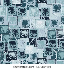 Seamless abstract pattern. The foreground consists of squares containing the sun.
The background consists of broken squares.