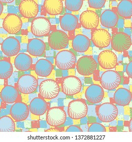 Seamless abstract pattern. The foreground consists of carelessly drawn rounded lumps.
The background consists of small squares assembled in blocks.