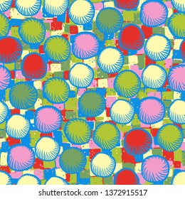 Seamless abstract pattern. The foreground consists of carelessly drawn rounded lumps.
The background consists of small squares assembled in blocks.