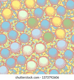 Seamless abstract pattern. The foreground consists of carelessly drawn rounded lumps.
The background consists of small five-pointed stars cut in half.