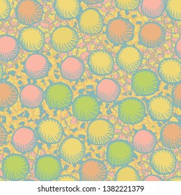 Seamless abstract pattern. The foreground consists of carelessly drawn rounded lumps.
The background consists of small five-pointed stars cut in half.
