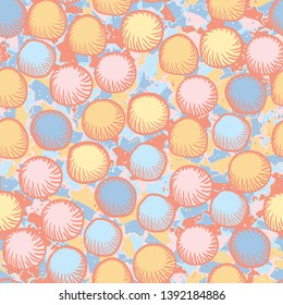 Seamless abstract pattern. The foreground consists of carelessly drawn rounded lumps.
The background consists of seven-pointed stars cut in half.