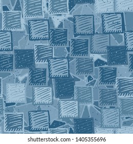 Seamless abstract pattern. The foreground consists of carelessly drawn relief squares.
The background consists of fragmented hexagons.