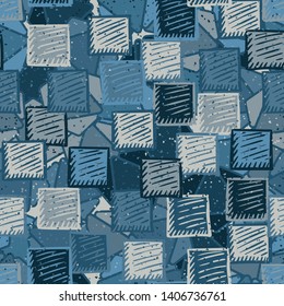 Seamless abstract pattern. The foreground consists of carelessly drawn relief squares.
The background consists of fragmented hexagons.