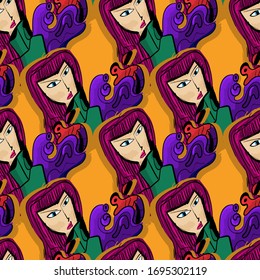 Seamless abstract pattern with freehand girls.