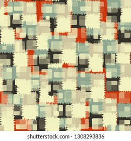 Seamless abstract pattern. The front layer consists of rounded rectangulars divided into parts of different transparency.
The background consists of chaos of shaggy squares. Editable. 