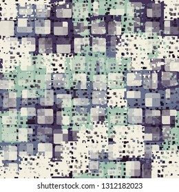 Seamless abstract pattern. The front layer consists of rounded rectangulars divided into parts of different transparency.
The background consists of chaos perforated elements. Editable.
