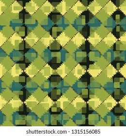 Seamless abstract pattern. The front layer consists of rounded rectangulars divided into parts of different transparency.
The background consists of diamond patches. Easy to edit.