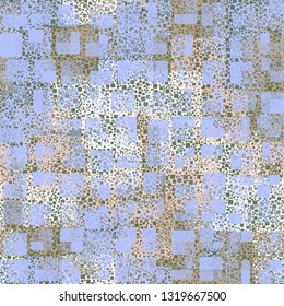 Seamless abstract pattern. The front layer consists of rounded rectangulars divided into parts of different transparency.
The background consists of a perforated camouflage. Editable.