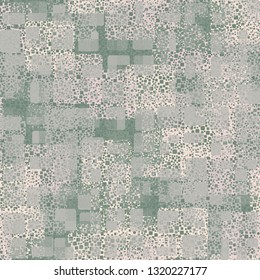 Seamless abstract pattern. The front layer consists of rounded rectangulars divided into parts of different transparency.
The background consists of a perforated camouflage. Editable.