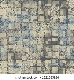 Seamless abstract pattern. The front layer consists of rounded rectangulars divided into parts of different transparency.
The background consists of a perforated camouflage. Editable.