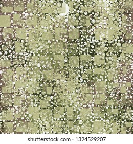 Seamless abstract pattern. The front layer consists of rounded rectangulars divided into parts of different transparency.
Background consisting of fragments of the grid with round holes. Edited.