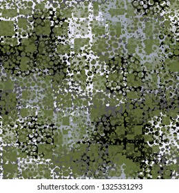 Seamless abstract pattern. The front layer consists of rounded rectangulars divided into parts of different transparency.
Background consisting of fragments of the grid with round holes. Edited.