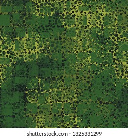 Seamless abstract pattern. The front layer consists of rounded rectangulars divided into parts of different transparency.
Background consisting of fragments of the grid with round holes. Edited.