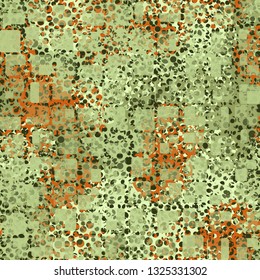 Seamless abstract pattern. The front layer consists of rounded rectangulars divided into parts of different transparency.
Background consisting of fragments of the grid with round holes. Edited.