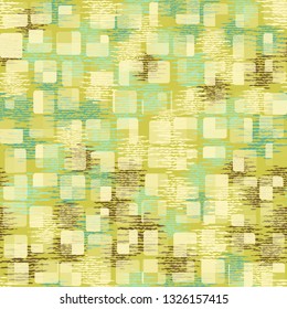 Seamless abstract pattern. The front layer consists of rounded rectangulars divided into parts of different transparency.
Background consisting of disks drawn by wavy lines.