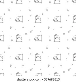 Seamless abstract pattern with funny birds in thin line style. 