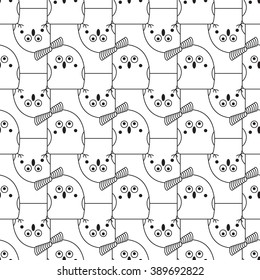 Seamless abstract pattern with funny birds in thin line style. 