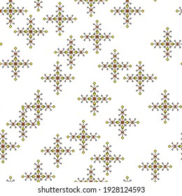 Seamless abstract pattern, geometric decorative elements from rhombuses and squares in the shape of a cross, white background. For the manufacture of modern, beautiful and quality products.