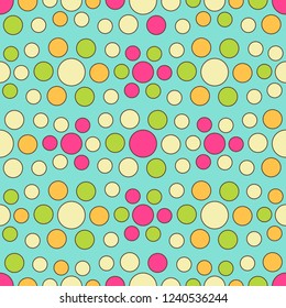 Seamless abstract pattern with geometric pattern of multicolored circles.
