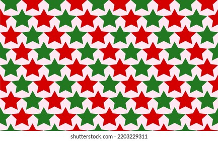 Seamless abstract pattern with geometric red and green stars shape. Vector background design. Paper, cloth, fabric, cloth, dress, napkin, printing, gift, present, Christmas, new year, wrapping concept