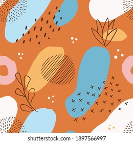 Seamless abstract pattern with geometric shapes. Collage hand drawn style. Trendy pastel colors. Vector illustration.