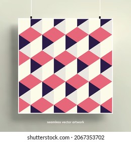 Patrón abstracto impecable con fondo de formas geométricas. Gradientes coloridos y formas geométricas a la moda. Aplicable a los antecedentes, folletos, carteles, cubiertas y telas. Ilustración vectorial.