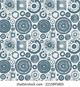 seamless abstract pattern of geometric shapes, circles and squares imitating embroidery or tapestry. Repeating vector background. Suitable for wallpaper, wrapping paper or fabric design
