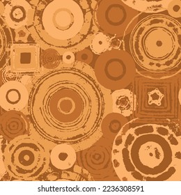 seamless abstract pattern of geometric shapes, circles and squares imitating embroidery or tapestry. Repeating vector background. Suitable for wallpaper, wrapping paper or fabric design