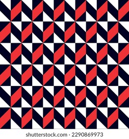 Seamless abstract pattern with geometric shapes in black white and red colors Geometrical retro template for fabric, background, surface design, packaging Vector illustration