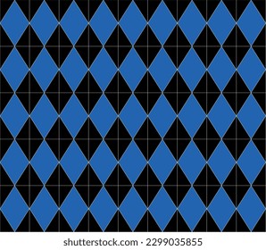 Seamless abstract pattern with geometric shapes in black and blue colors Geometrical retro template for fabric, background, surface design, packaging Vector illustration