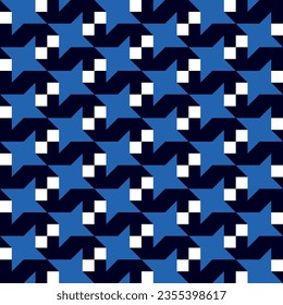 Seamless abstract pattern with geometric shapes in black and blue colors Geometrical retro template for fabric background surface design packaging wrapping paper wallpaper Vector illustration