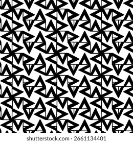 Seamless abstract pattern of geometric shapes, black outline on white background, vector