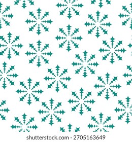 Patrón abstracto sin fisuras con Formas geométricas en forma de copos de nieve esmeralda