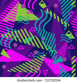 seamless abstract pattern with geometric shapes. Neon pattern for clothing, textiles, sportswear, web, cloth. 90's style