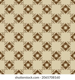 Seamless abstract pattern with geometrical floral motifs. Brown silhouettes on light background.