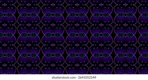 Seamless abstract pattern with glowing dark purple and electric blue accents. Ideal for textiles, wallpapers, and digital backgrounds. Unique, elegant, and futuristic design.