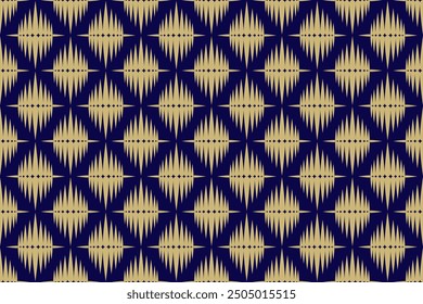 Nahtloses abstraktes Muster in goldener Farbe auf dunklem Hintergrund.Ethnisches geometrisches Weben, Stickmuster-Design für Textilien, Gewebe, Hintergrund, Oberfläche, Tapete, Weben, Wickeln, Abdeckung, Fliesen.