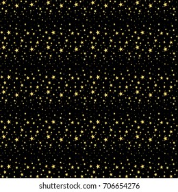 Seamless abstract pattern with gold  stars of different size on black background,vector EPS 10