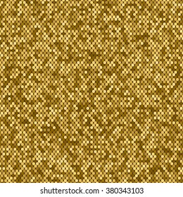 Seamless abstract pattern of golden mosaic. Bright shiny round sequins foil. Elements of round shape on brown background. Vector illustration .