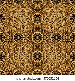Seamless abstract pattern with golden repeating elements on black backdrop. Black and golden pattern. Oriental vector classic pattern.