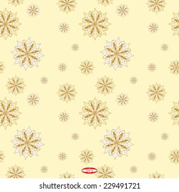 seamless abstract pattern with golden white snowflake isolated on yellow background vector